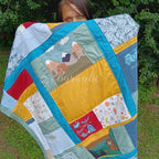 Patchwork EMLÉK-takaró babaruhából hímezve 130*200 cm