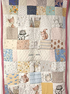 Patchwork EMLÉK-takaró babaruhából hímezve 130*200 cm
